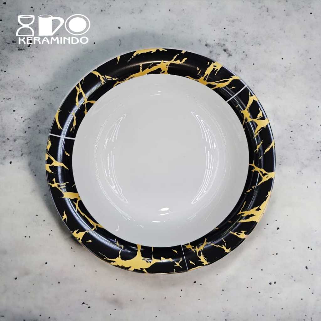 Piring makan keramik 9.25 motif hitam putih - Maxistore