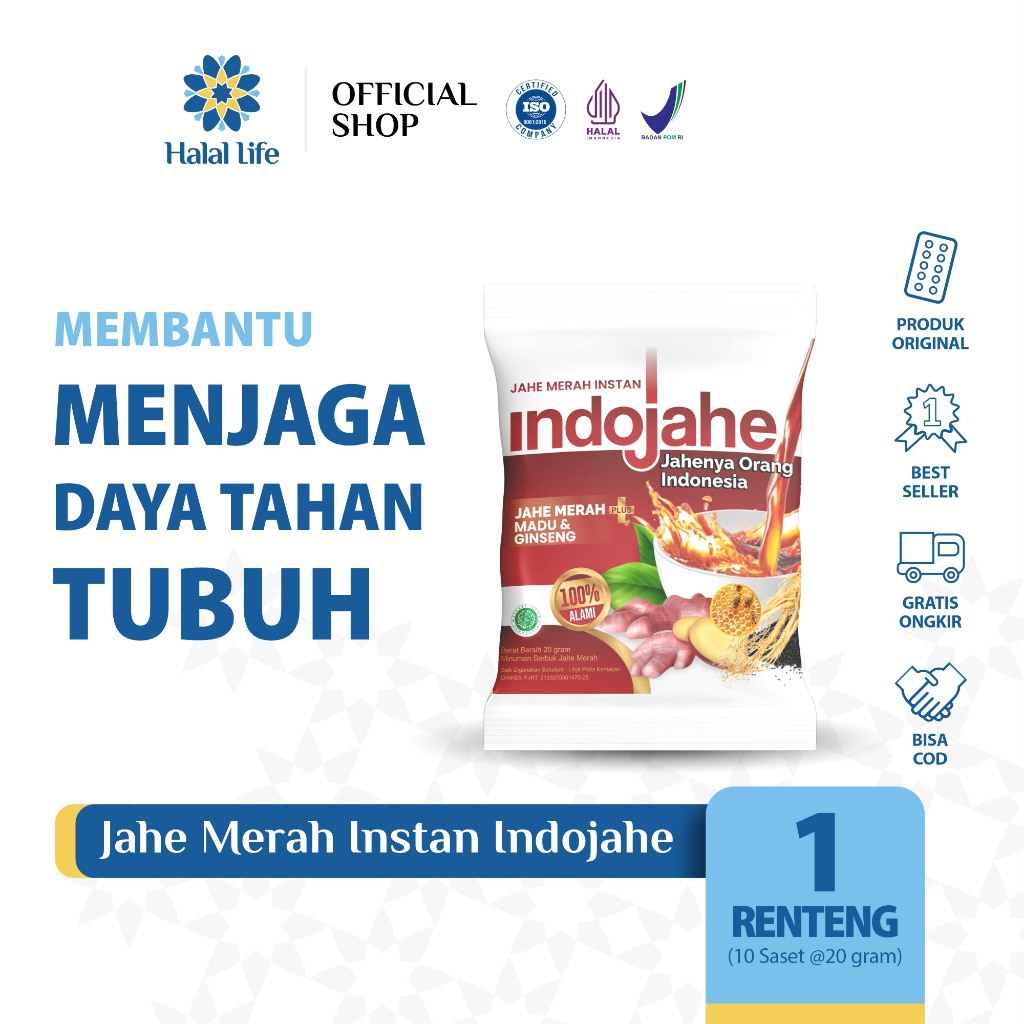 

[1 Renceng] INDO JAHE - Minuman Serbuk Jahe Merah dengan Campuran Madu dan Gingseng