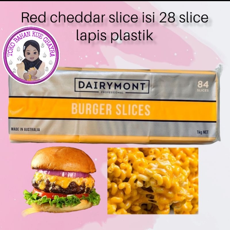 

red cheddar slice dairymont isi 28 keju burger ada sekat plastik
