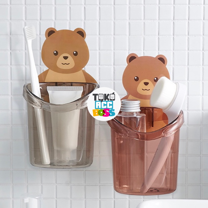 Tempat Sikat Gigi Tempel Beruang / Wadah Tempel Sikat Gigi Odol / Wadah Tempel Serbaguna Multifungsi