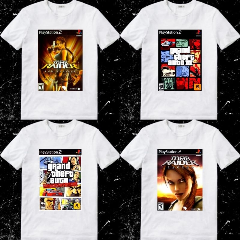 Baju Kaos Tshirt T Shirt Pria Laki Cowok Cewek Perempuan Unisex Game Ps2 Tomb Raider Gta Grand Theft
