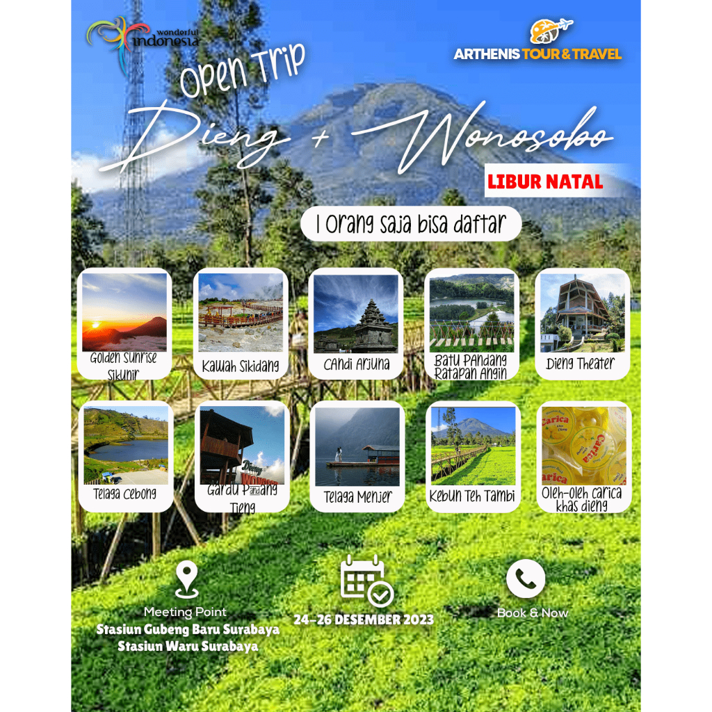 OPEN TRIP DIENG WONOSOBO LIBUR NATAL START SURABAYA 24-26 DESEMBEER 2023