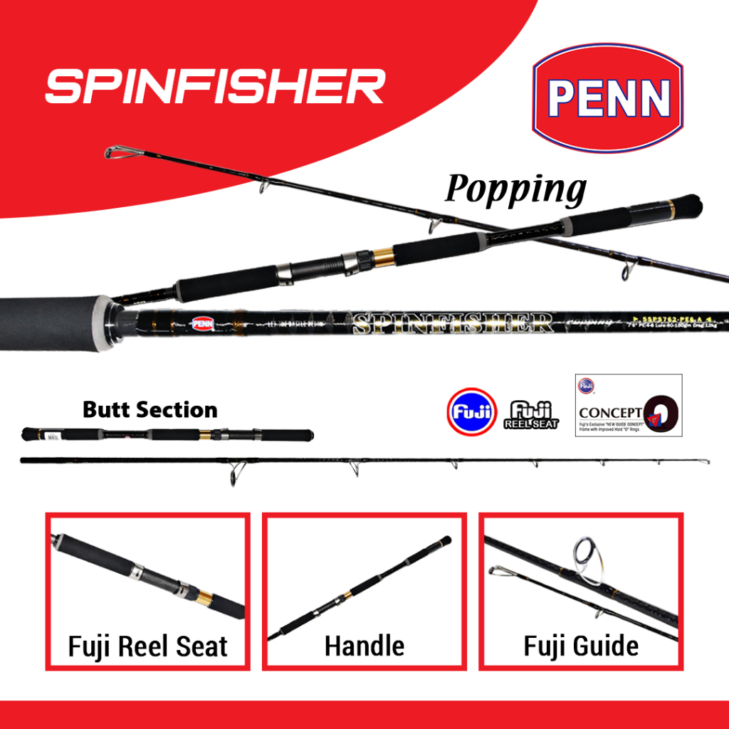 Joran Pancing Spinning Penn Spinfisher Popping 210cm - 240cm Carbon Xwrap Full Fuji Joran Pancing Ca