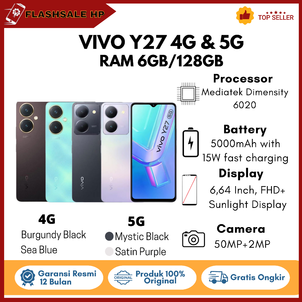Vivo Y27 5G 6/128 &amp; Vivo y27 4G Ram 6GB/128GB Original Garansi Resmi Vivo