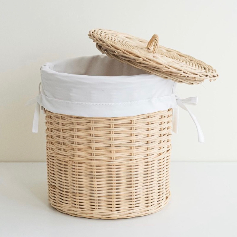 Keranjang Laundry Rotan Kain/ Wadah Baju Kotor/ Cover Pot Anyaman Rattan Multifungsi | Wadah Serbagu