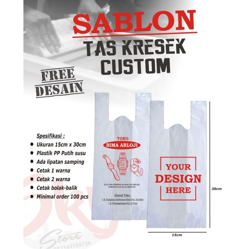 

sablon custom/sablon kresek custom/sablon kresek PP custom/sablon kresek putih/sablon 1 warna/sablon 2 warna/sablon bolak-balik
