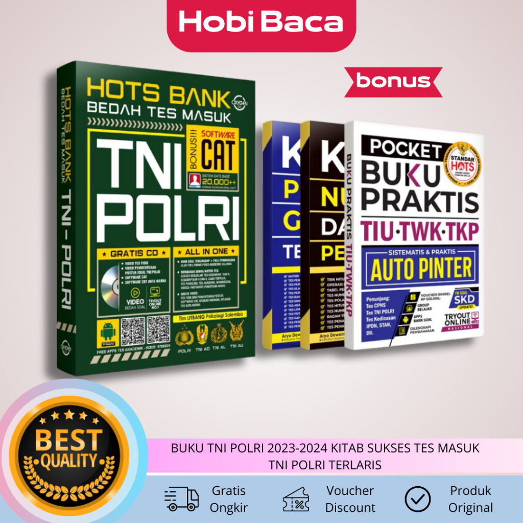 BUKU TNI POLRI 2023-2024 HOTS BANK BEDAH TES MASUK TNI POLRI + BONUS KITAB PSIKOTES GAMBAR