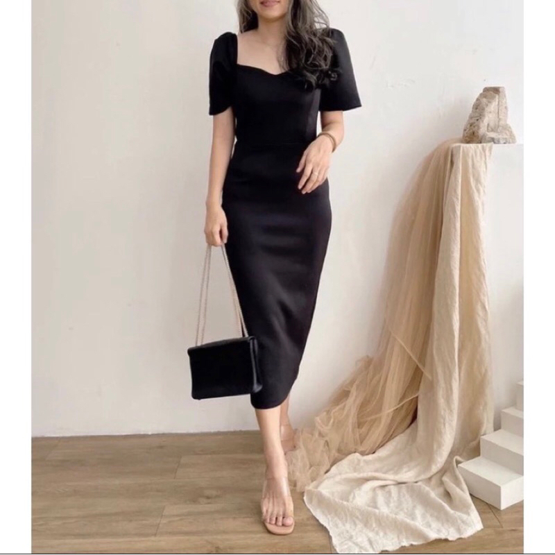 dress sabrina hitam
