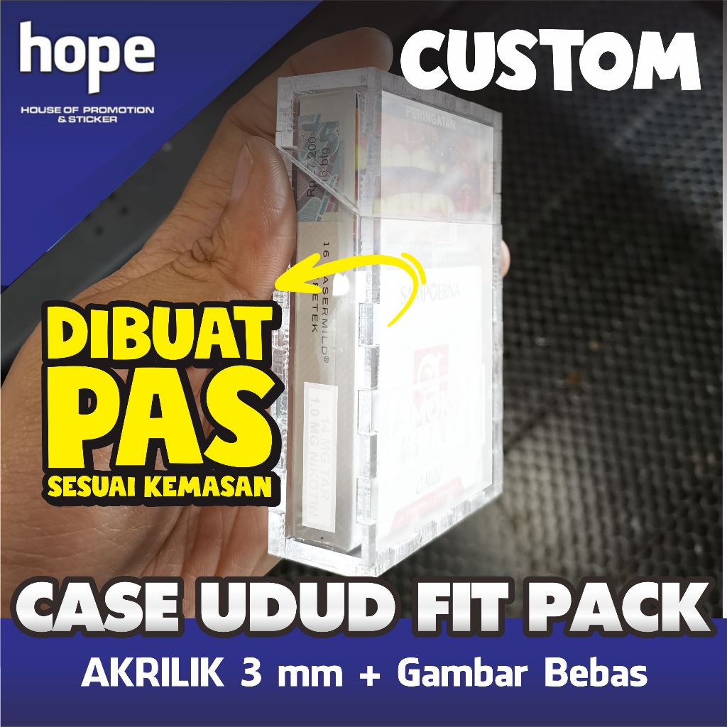 Kotak Rokok Fit Dengan Kemasan - Akrilik - 3mm - Custom Teks/Gambar