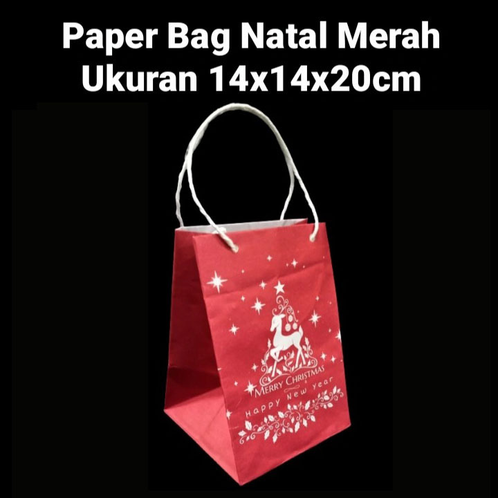 

(10 pcs) paperbag natal merah goodie bag toples 250gr isi 3 kemasan packaging hampers christmas xmas ukuran 14x14x20cm