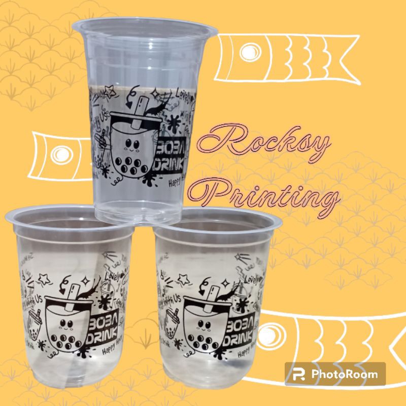 Cup Plastik Motif Boba 14oz & 16oz (Harga /Pack Isi 50)