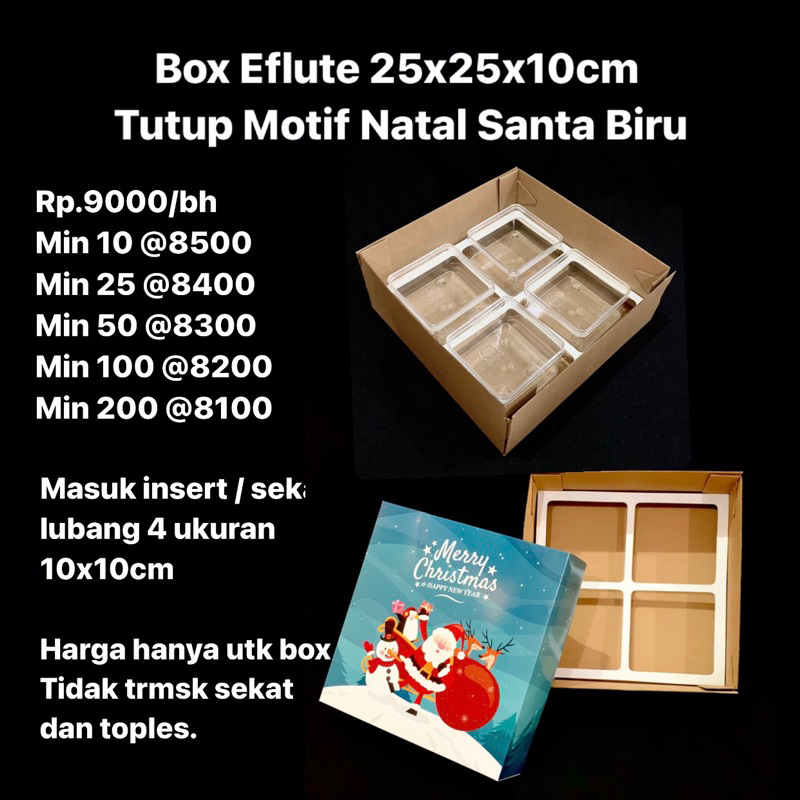 

Box Eflute 25x25x10cm Tutup Natal Santa Biru
