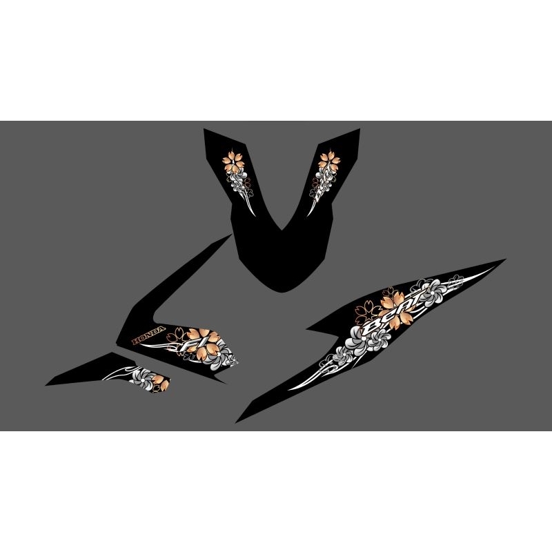 STRIPING STICKER TRANSPARAN HONDA BEAT DELUXE MOTIF DARK ROSE SILVER GOLD