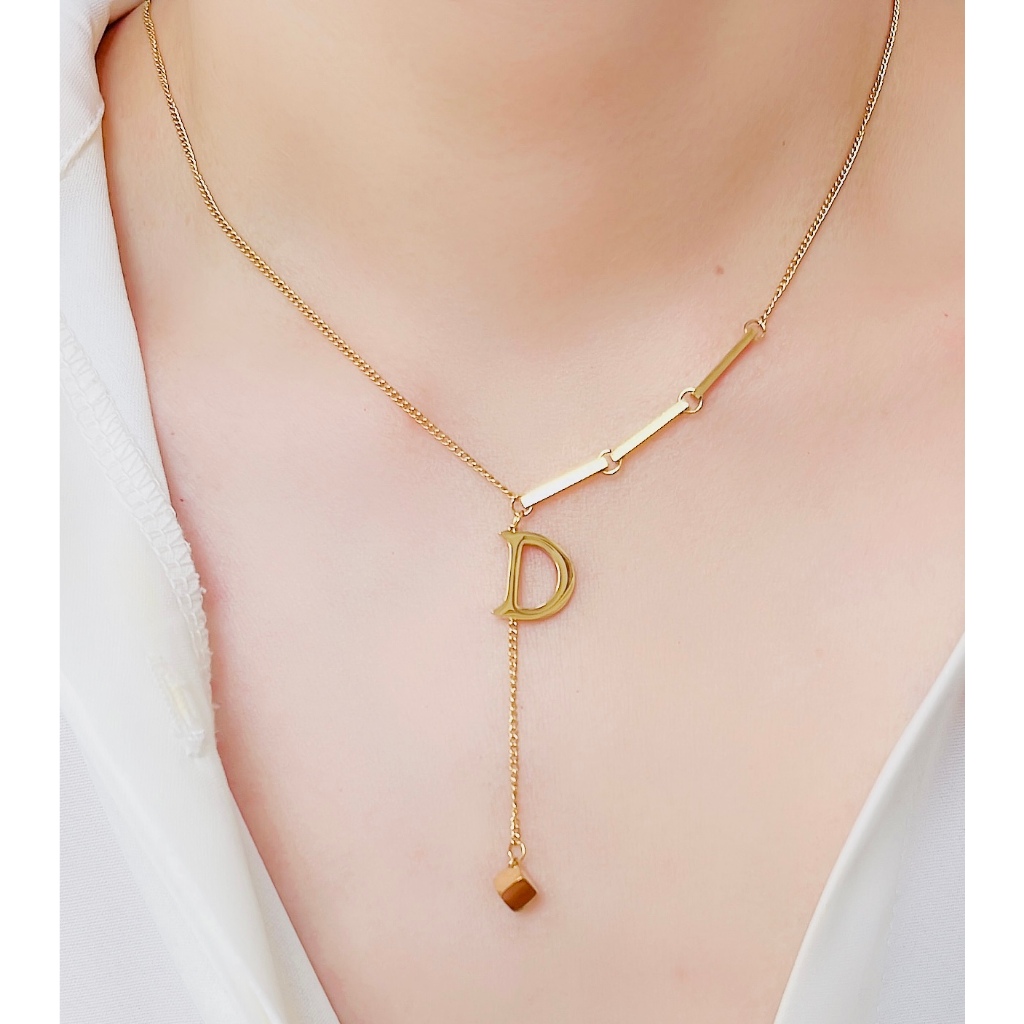 Meimai.Co Kalung Liontin D Alphabet -K1- Kalung Wanita Huruf D Warna Gold