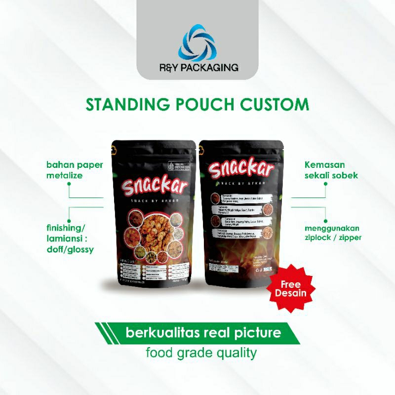 KEMASAN STANDING POUCH CUSTOM UKURAN, DESAIN WARNA FULL FRINTING