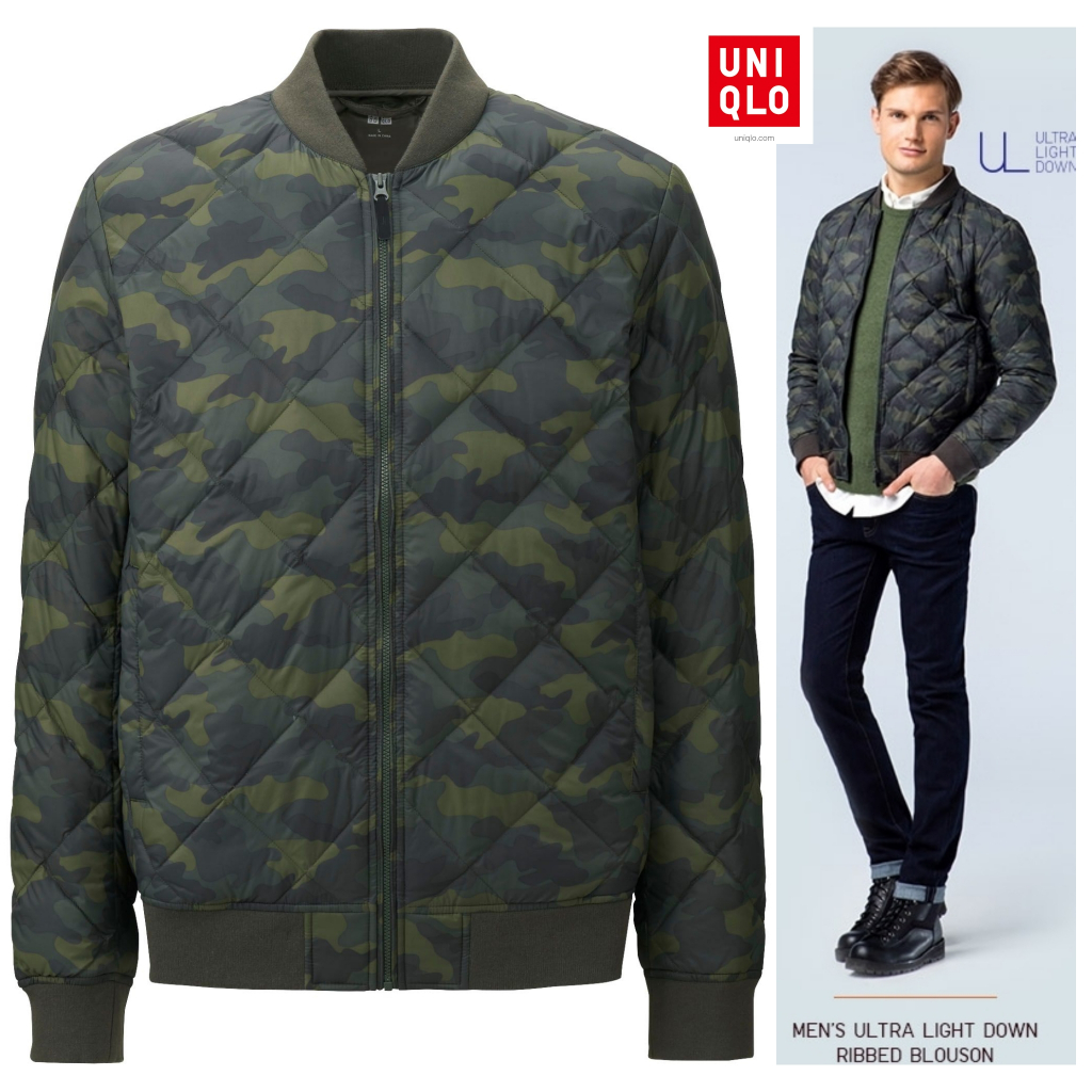 JAKET UNIQLO BOMBER MA-1 BULU ANGSA BULANG MEN ULTRA LIGHT DOWN DIAMOND QUILTED CAMOUFLAGE ARMY CASU