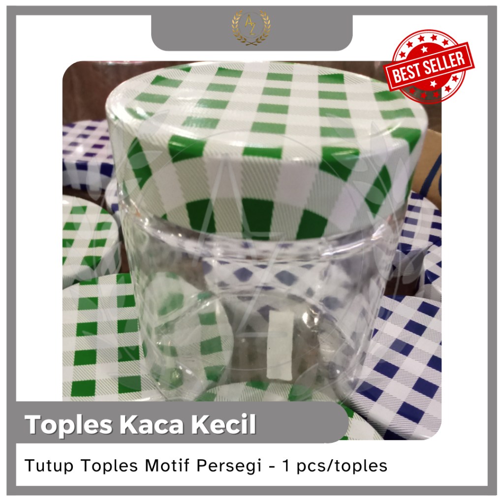 Toples Kaca + Penutup Motif Persegi / Toples Serbaguna / Toples Jajan Camilan