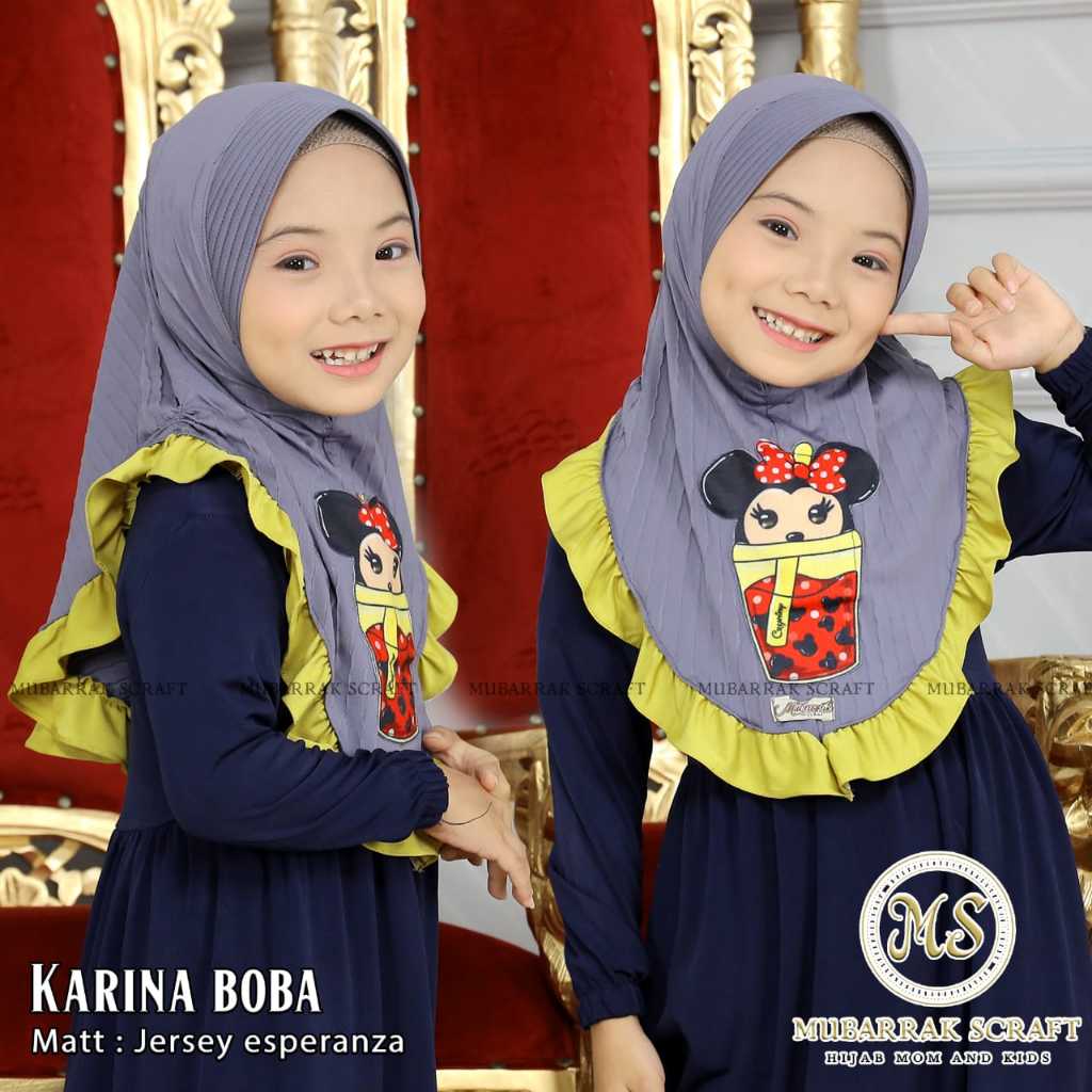 Hijab Boba Mickey 3 4 5 6Tahun Jilbab Plisket Bahan Jersey Untuk Anak TK Paud