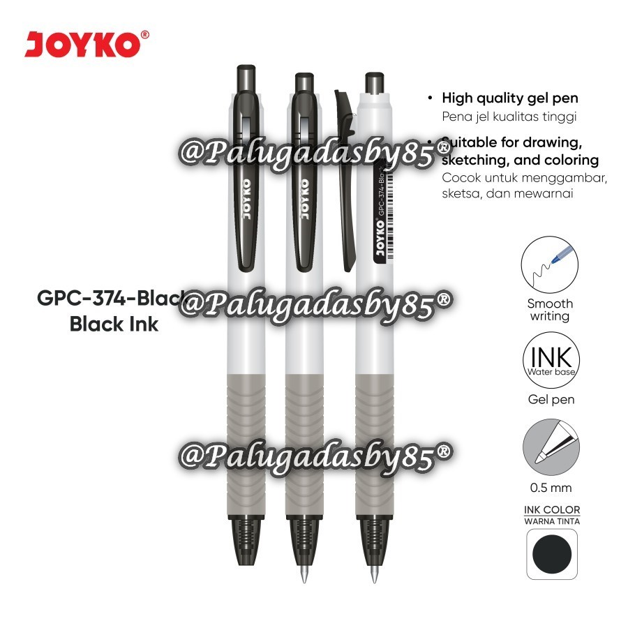 

(1 Biji) GROSIR Color Gel Pen JOYKO GPC-374-Black 0.5 mm / Pulpen Pena Jel Warna Joyko GPC-374