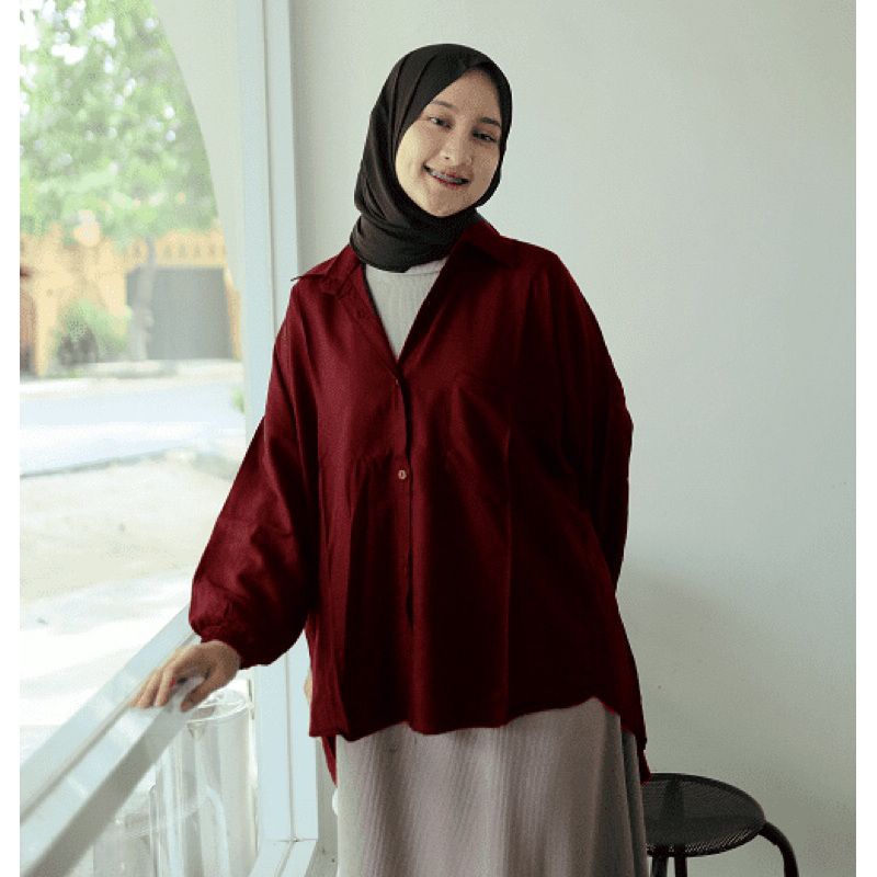 Kemeja Oversize jumbo Wanita Busui Hight Quality MAROON