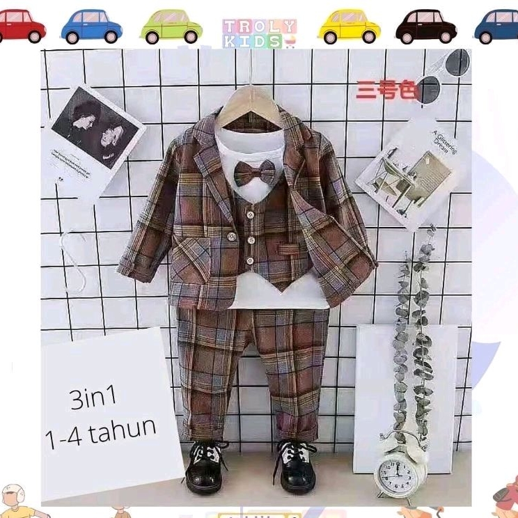 Setelan Blazer Pita Kotak Coklat