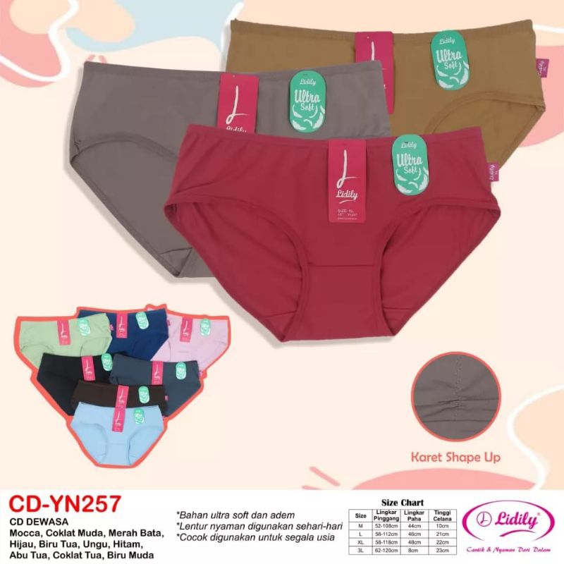 CD Lydyly YN 257 - Celana Dalam Wanita  Kerut Belakang 3pcs - 6pcs  -  Calana Dalam Cewek Kerut Belakang-  Dalam Wanita