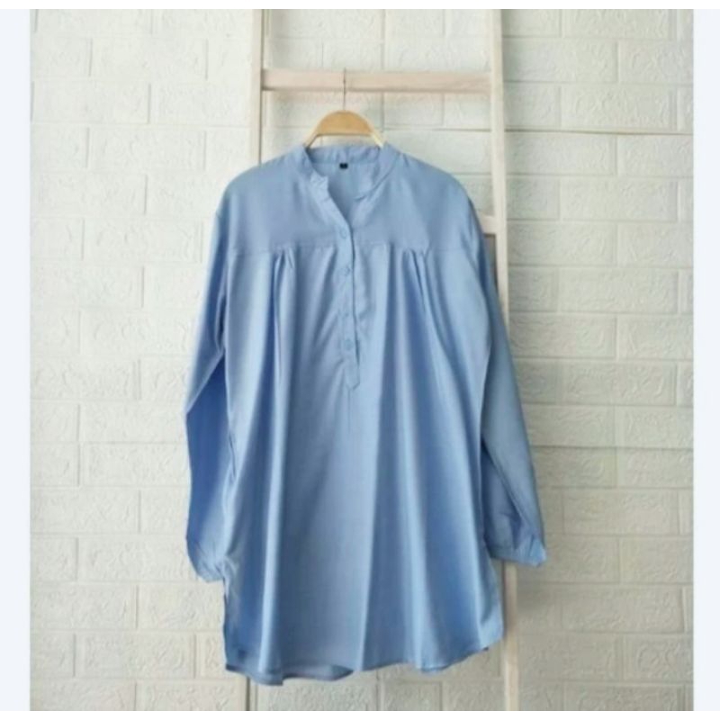 BLOUSE KATUN VISCOSE POLOS JUMBO SOFT Blue ATASAN BIG SIZE