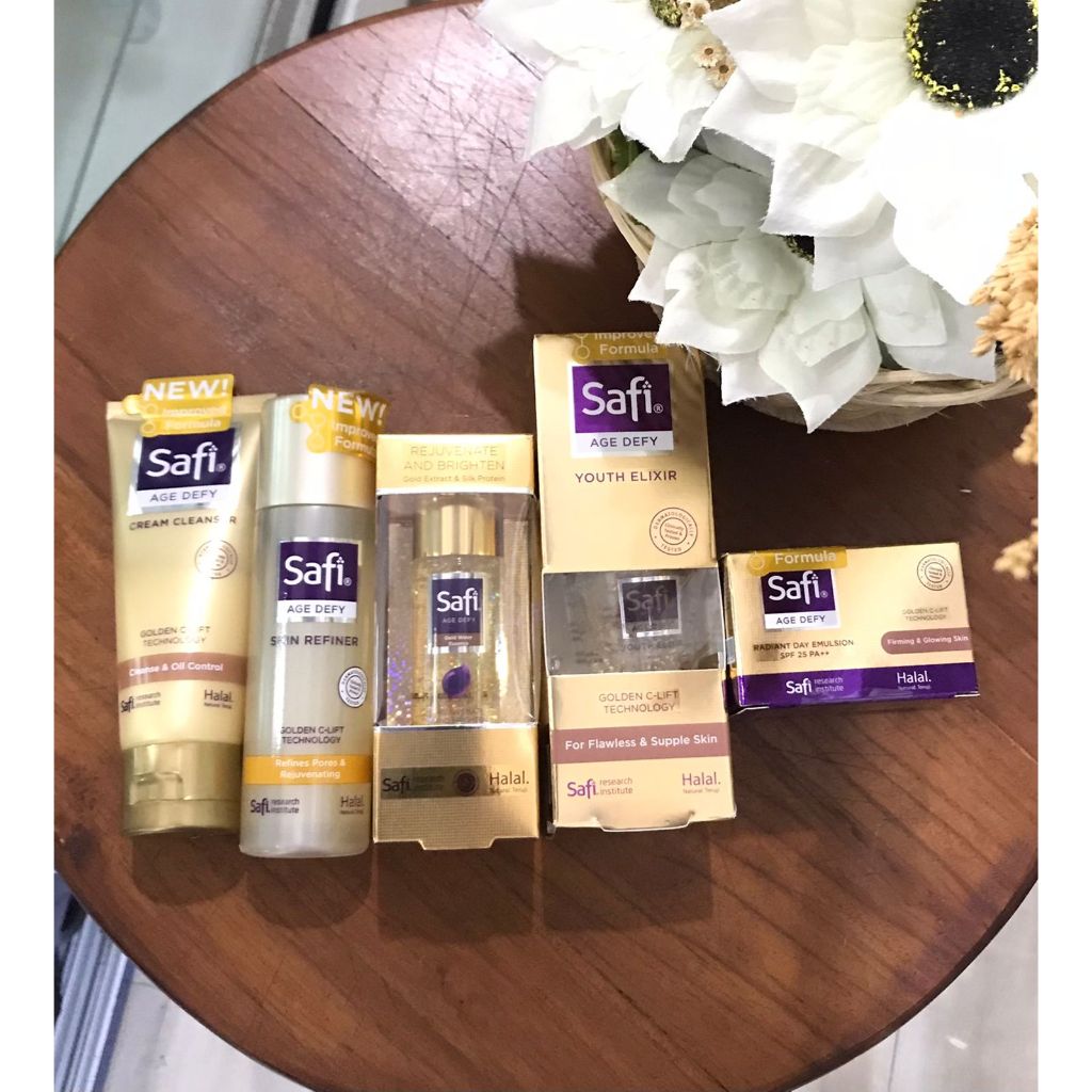 Safi Age Defy Paket Glowing bebas flek(CLEANSER 50gr,toner 100ml,essence 30ml,serum youth elixir,day