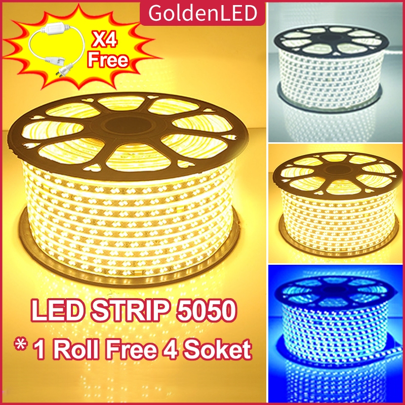 Golden LED LAMPU LED STRIP  AC 220V METERAN / PAKET 100M LAMPU LED STRIP LENGKAP TINGGAL COLOK (FREE