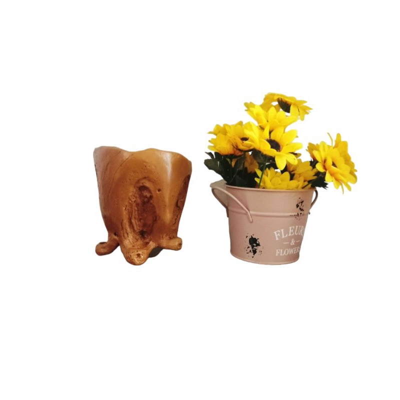 Pot BETON anti split/relief handmade motif kayu natural