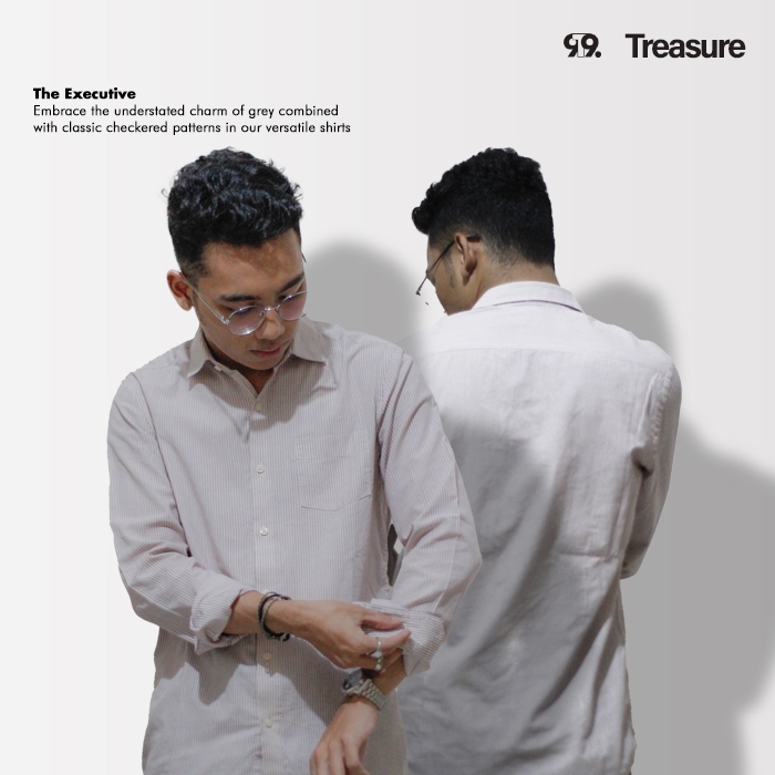 THE EXECUTIVE Kemeja Pria Stripe Putih-Merah Size L