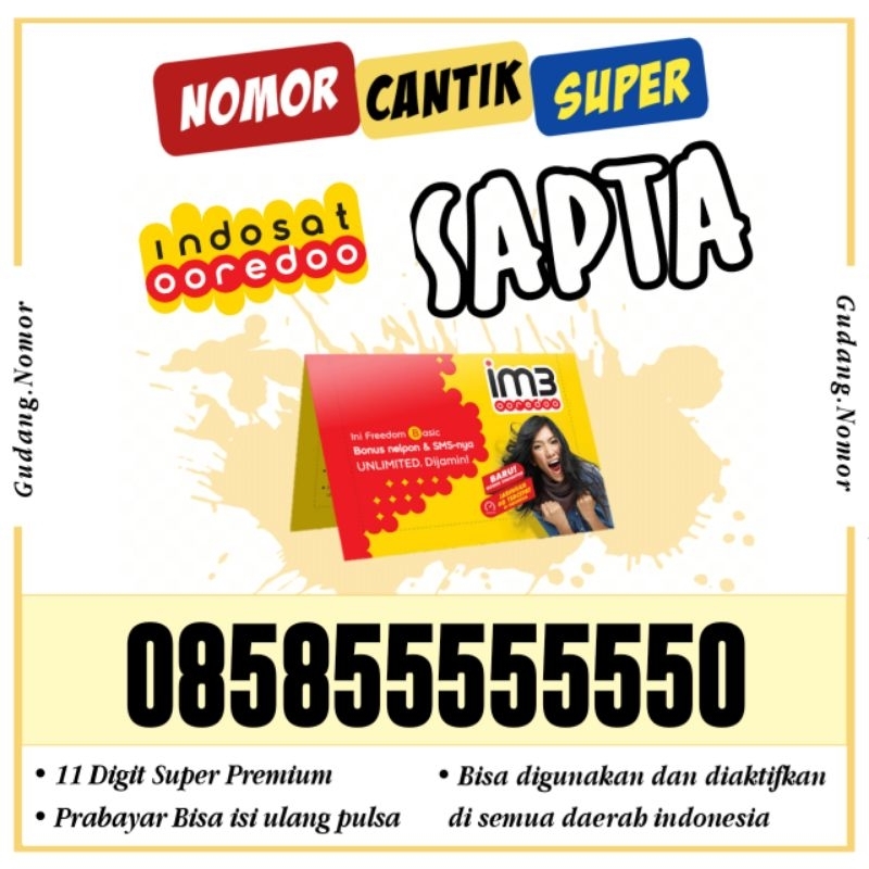 nomor cantik im3 indosat sapta 5555555. nomer cantik hp im3 indosat. Im3 oredoo 10 digit 82