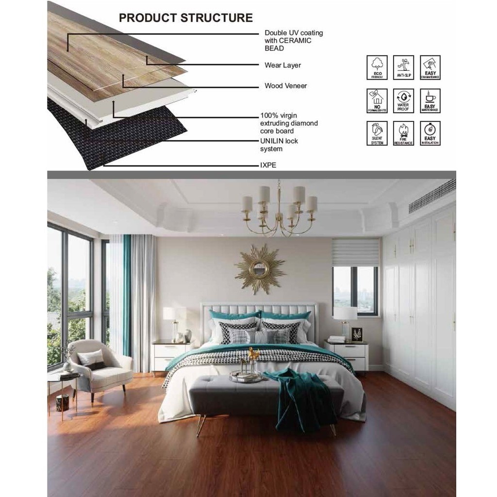 1DUS/BOX  VINYL SPC Lantai klik 4mm / SPC FLOORING 4mm Isi 10Lembar (2,269m) - SPC 678