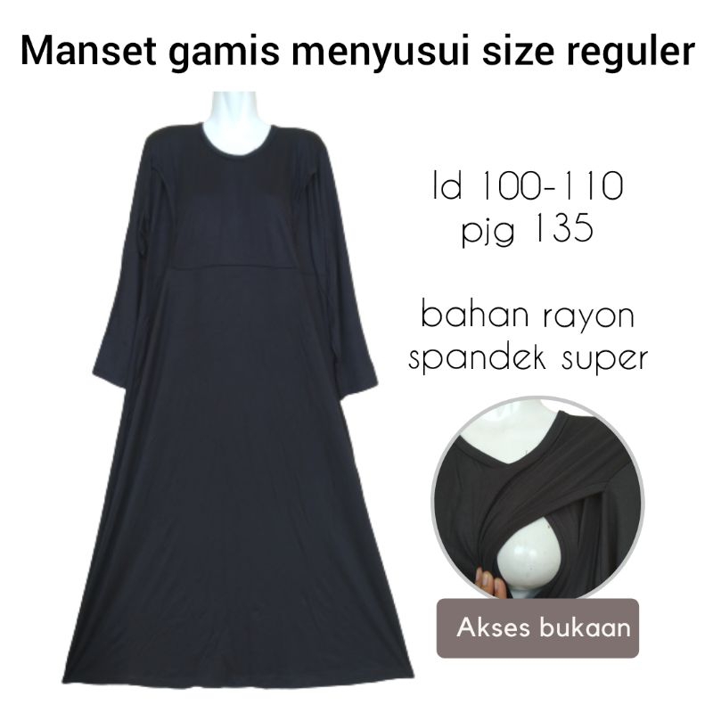 manset gamis menyusui size reguler bukaan samping tanpa resleting