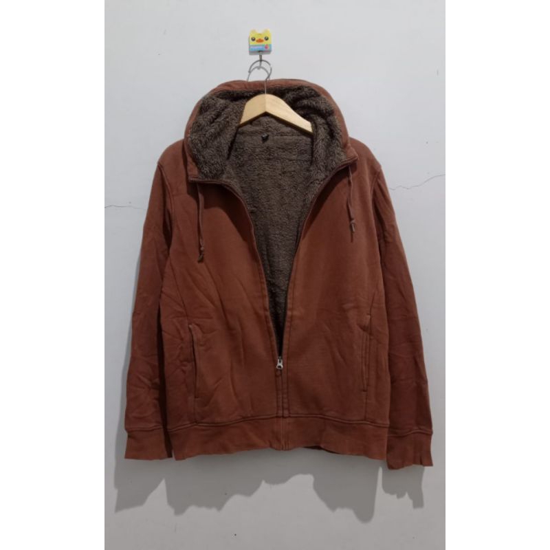 hoodie zipper uniqlo bulu serpa bahan terbaik tebel