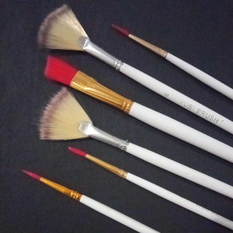 

YUSI BRUSH ARTIST SET 6 IMPORT UNTUK CAT LUKIS ACRILIK MINYAK AIR / KUAS LUKIS SET KIPAS DETAIL