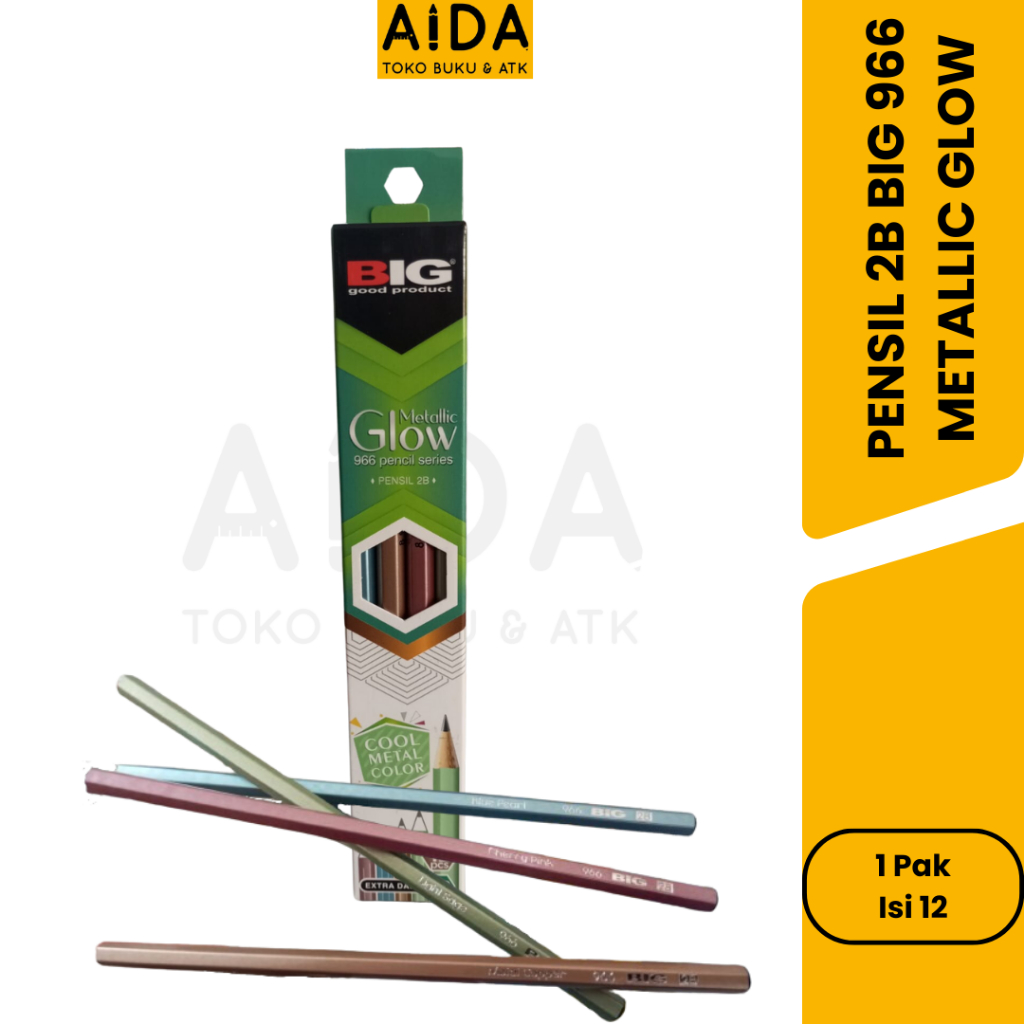 

Pensil 2B Big 966 Glow Metallic Pensil 1 Pak (Isi 12 Pcs) Pensil Ujian Murah