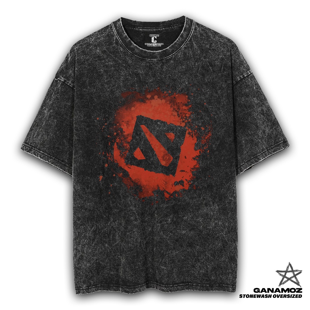 GANAMOZ Kaos Games Dota MOBA LOGO Stone Wash Oversize T-shirt | Kaos Oversize Wanita | Kaos Oversize