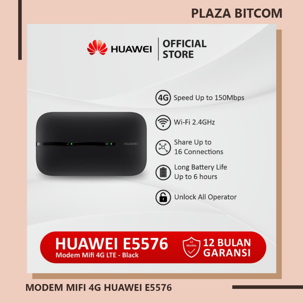 MODEM MIFI 4G LTE HUAWEI E5576 GSM Gratis Telkomsel 14Gb 2Bulan