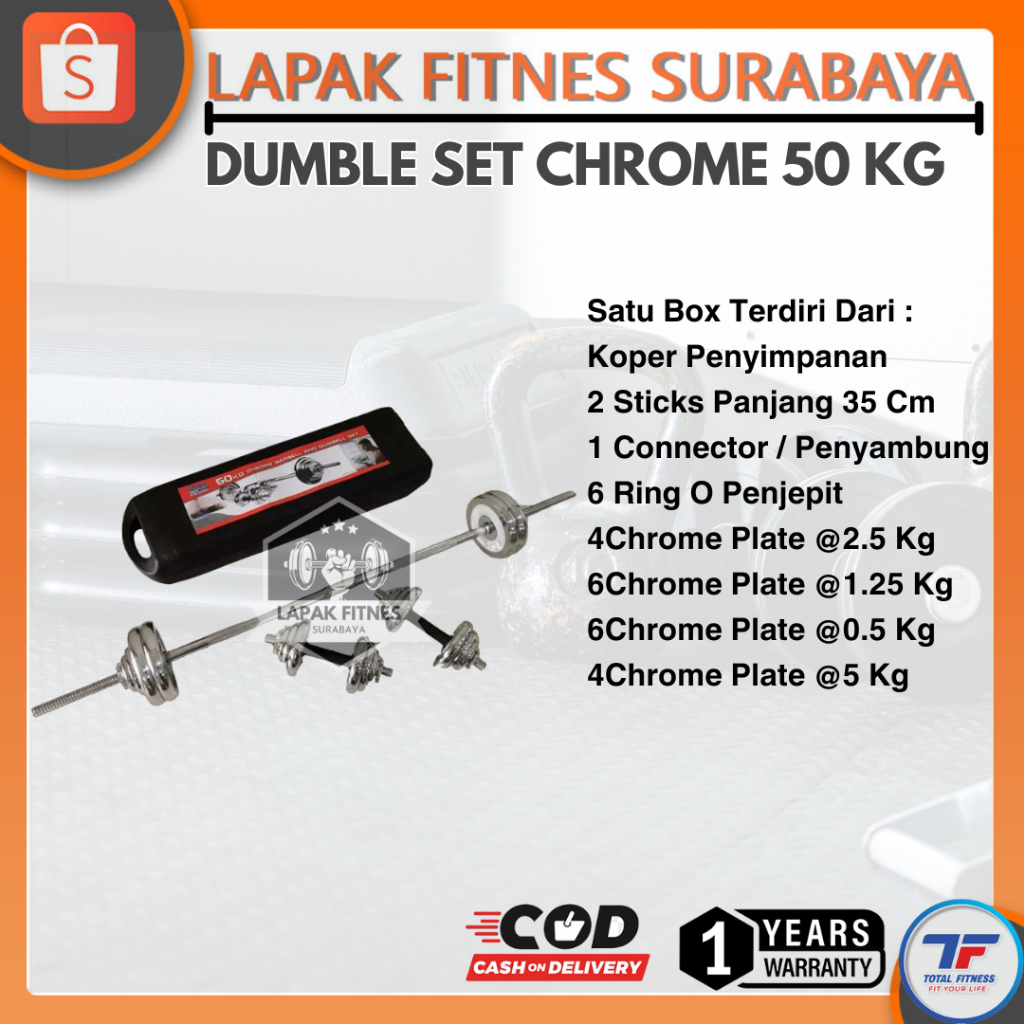 Alat Olahraga Dumble Chrome Set 50 Kg Total Fitness / Barbel 50 Kg / Dumbell 50 Kg - Alat Fitness An