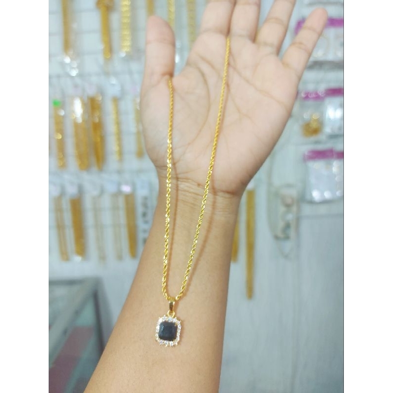 kalung tambang liontin batu hitam import