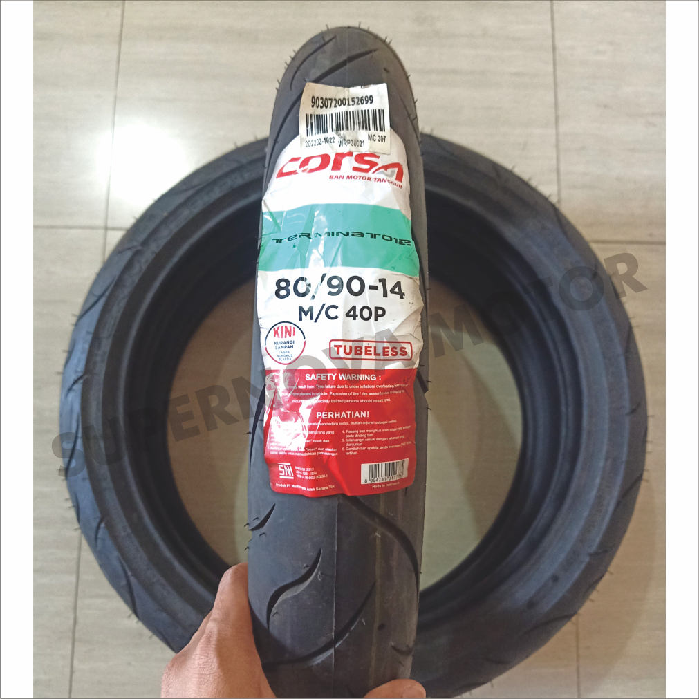 BAN LUAR CORSA 80/90-14 TERMINATOR BAN LUAR MOTOR MATIC RING 14 CORSA TUBELESS