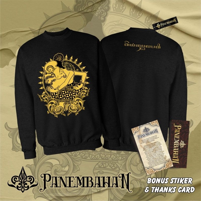 Panembahan Kaos Jawa Sweater Wayang Bagong Emas Katun Flace Pria Original Tebal Oversize Bigsize Hit