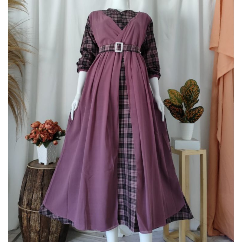 Gamis Athira Kotak Katun Mix Ceruty Babydoll Terbaru Busui Friendly Free Belt