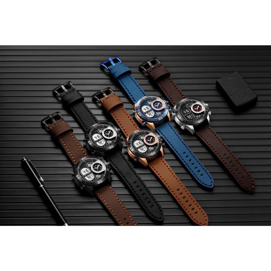 favorit jam tangan pria belleda 9271 quartz digital analog kulit water resistance 30 meter man