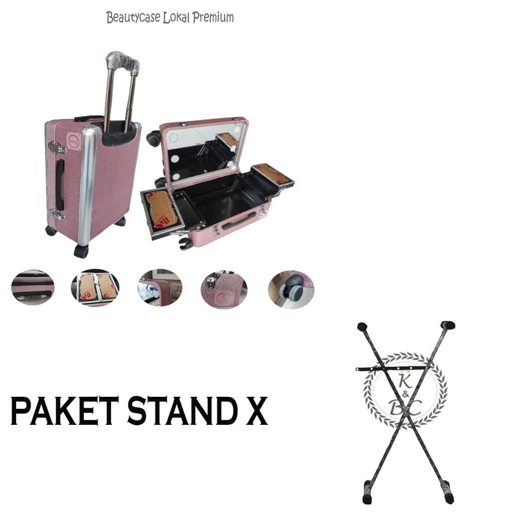 PAKET Beautycase Oval size L - Stand Silang X - tas kosmetik - skincare - koper lampu - box makeup -
