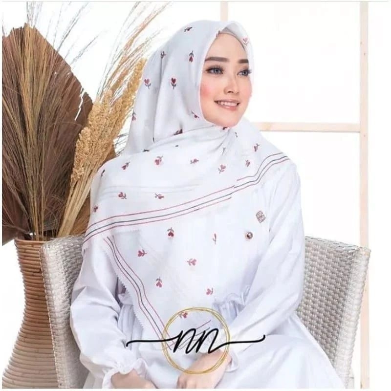 Hijab Segi Empat Motif Tulif Putih