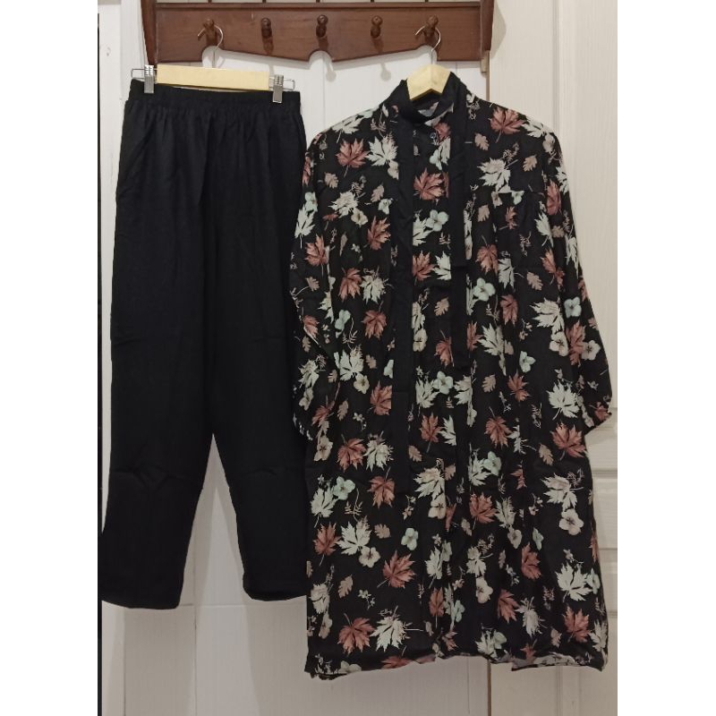 SetCel Long Tunik Rayon bunga