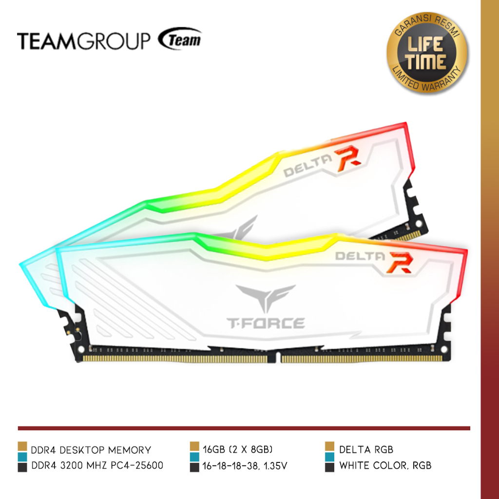 Memory TEAM - TF4D416G3200HC16CDC01 Delta RGB 16GB (2x8GB) DDR4 3200