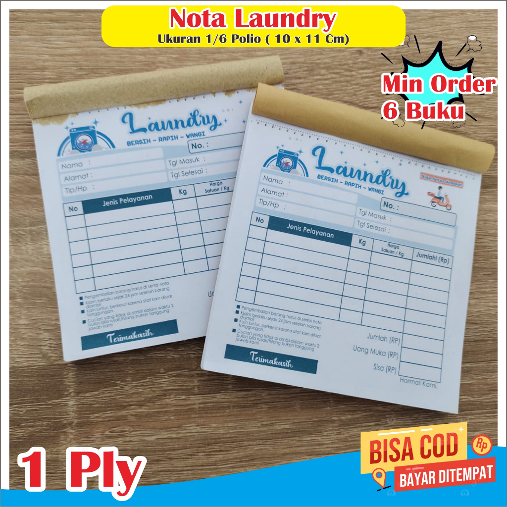 

nota laundry mini 1ply ukuran 1/6 polio nota londry